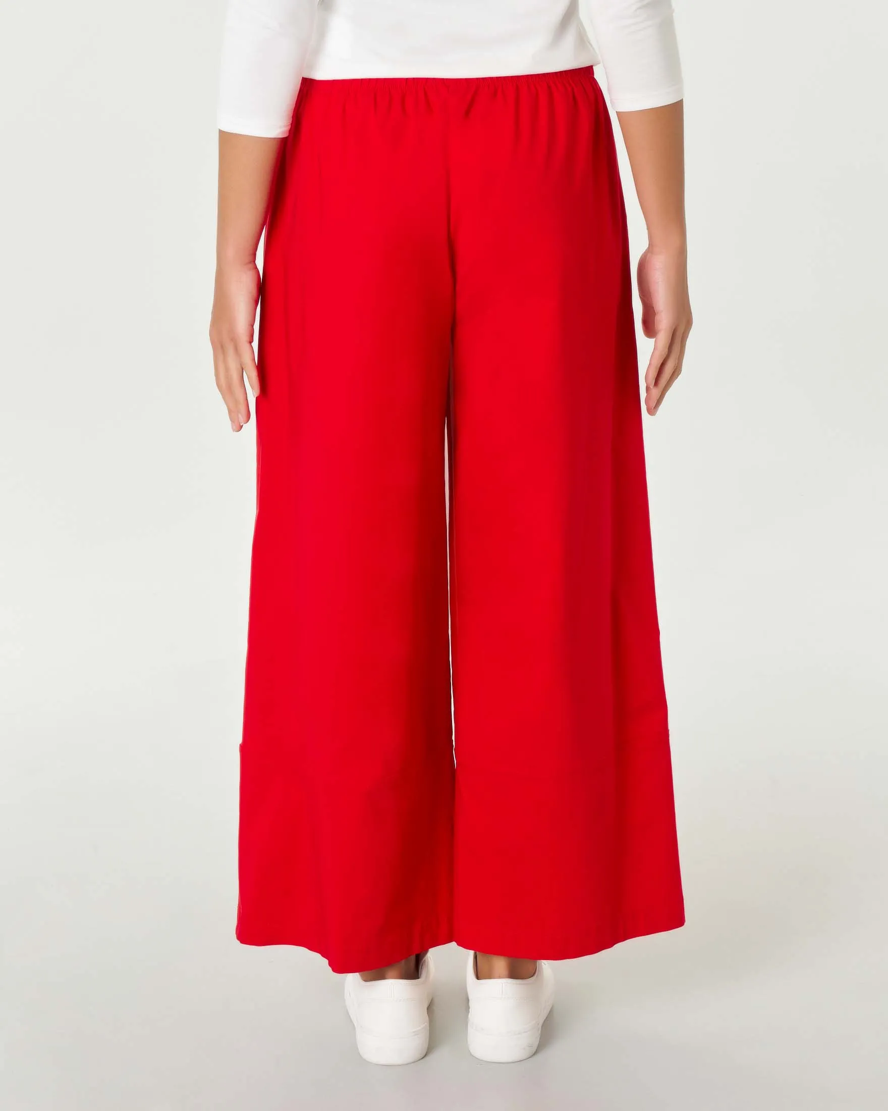 Pantaloni rossi in bengalina di viscosa stretch dalla linea wide con elastico inserito in vita