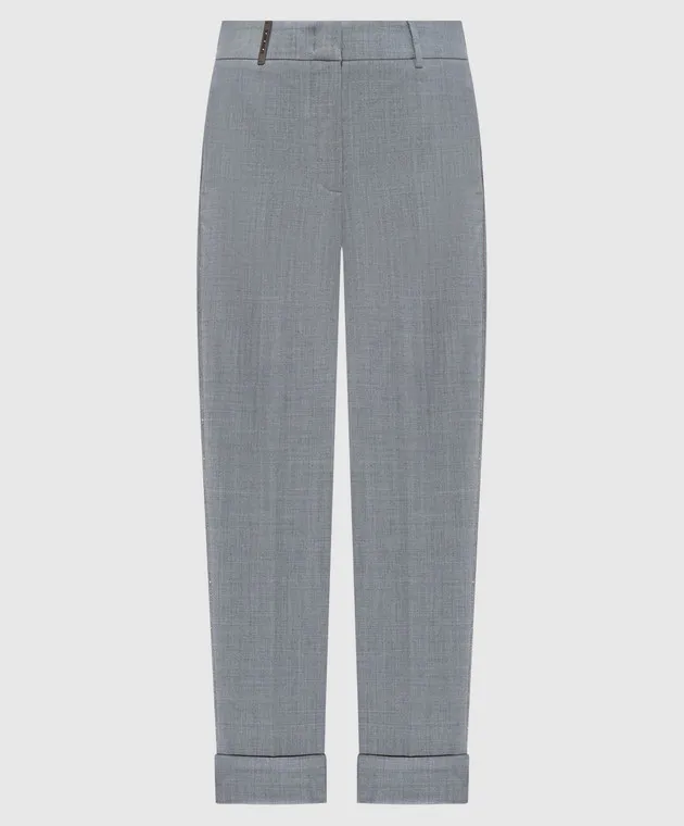 Peserico Pantaloni grigi in lana con catena monil P04753D02660