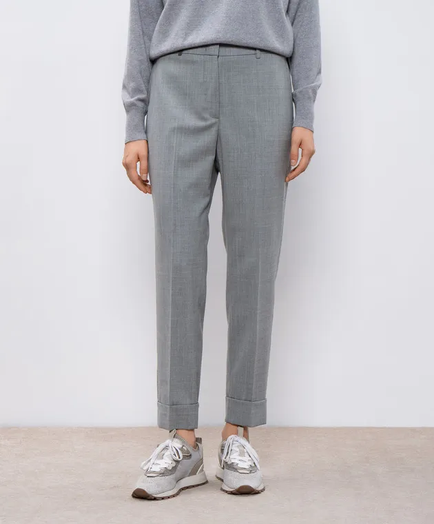 Peserico Pantaloni grigi in lana con catena monil P04753D02660