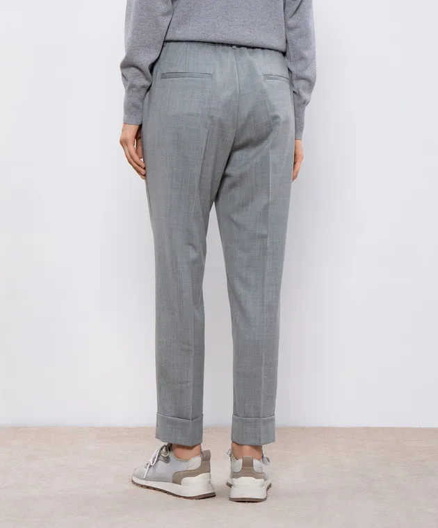 Peserico Pantaloni grigi in lana con catena monil P04753D02660