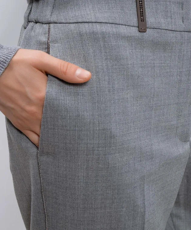 Peserico Pantaloni grigi in lana con catena monil P04753D02660
