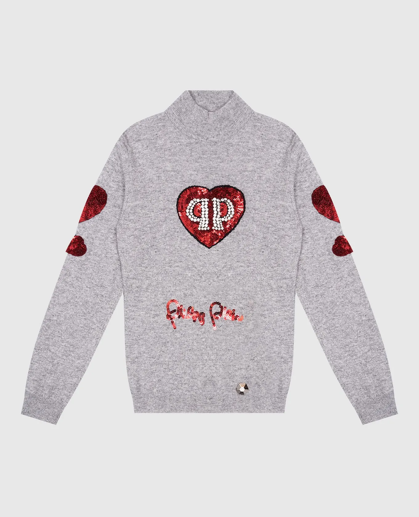 Philipp Plein Maglia da bambino in lana e cashmere grigia con cristalli GKK0003610