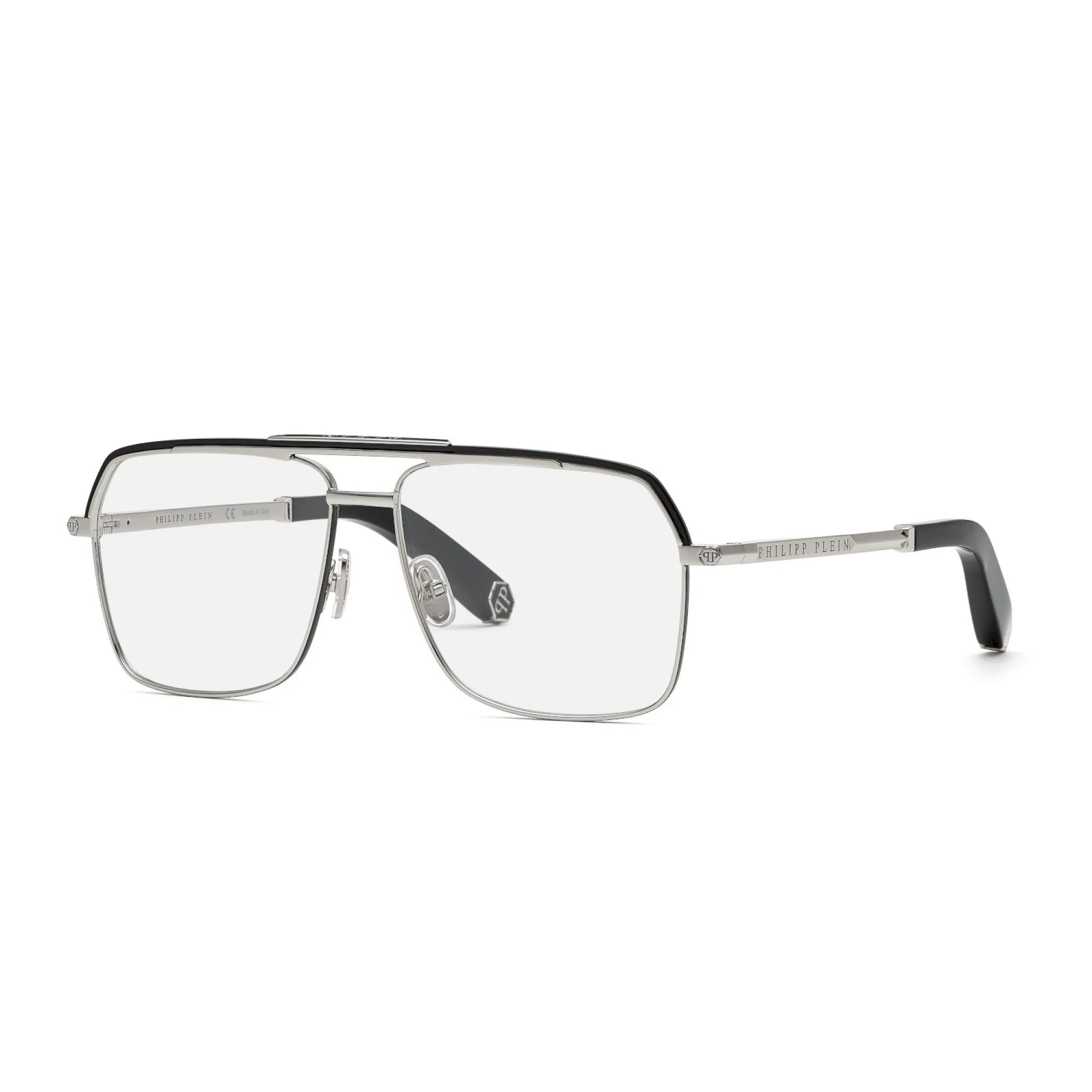   Philipp Plein VPP085M - 0578 Palladio Con Parti Nere Lucide E Parti Sab | Occhiale Da Vista Uomo 