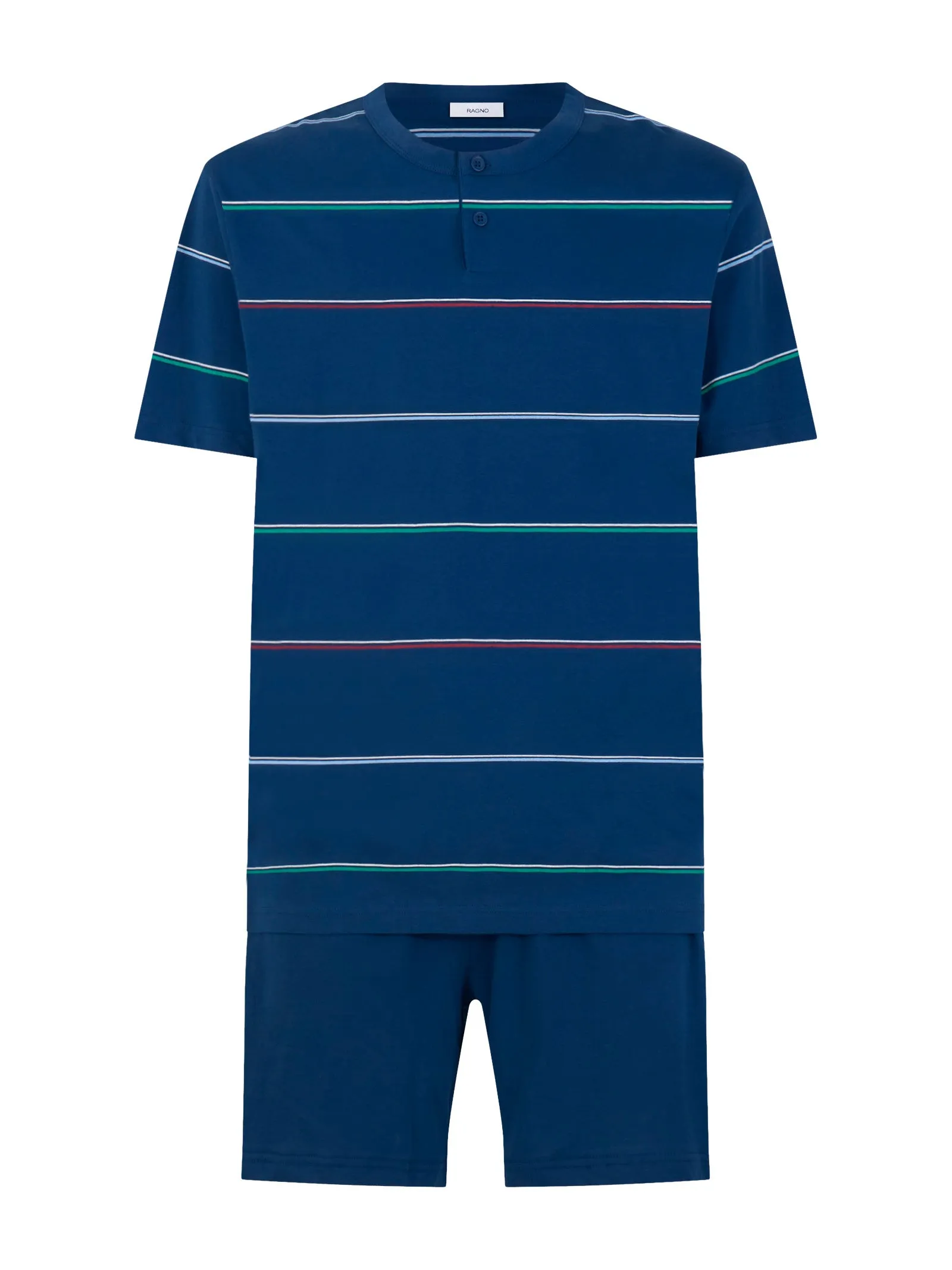 Pigiama corto a serafino in jersey di caldo cotone - Fant. Righe Navy Peony