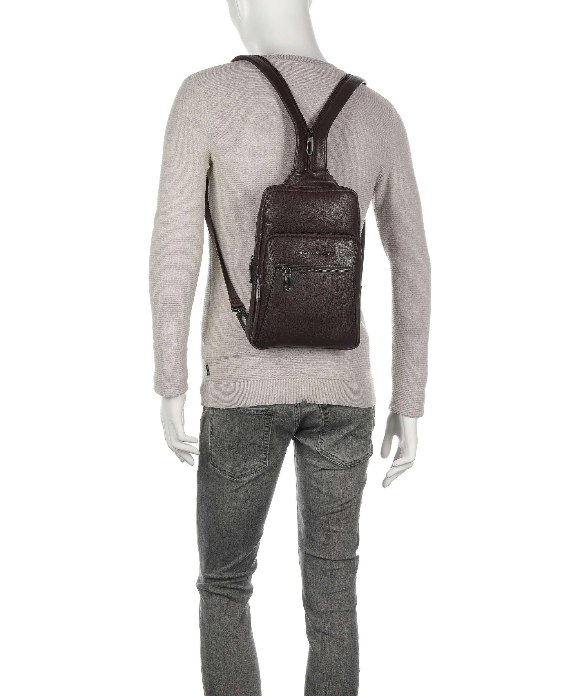  Piquadro Bios Borsa sling pelle di vacchetta grana marrone scuro  