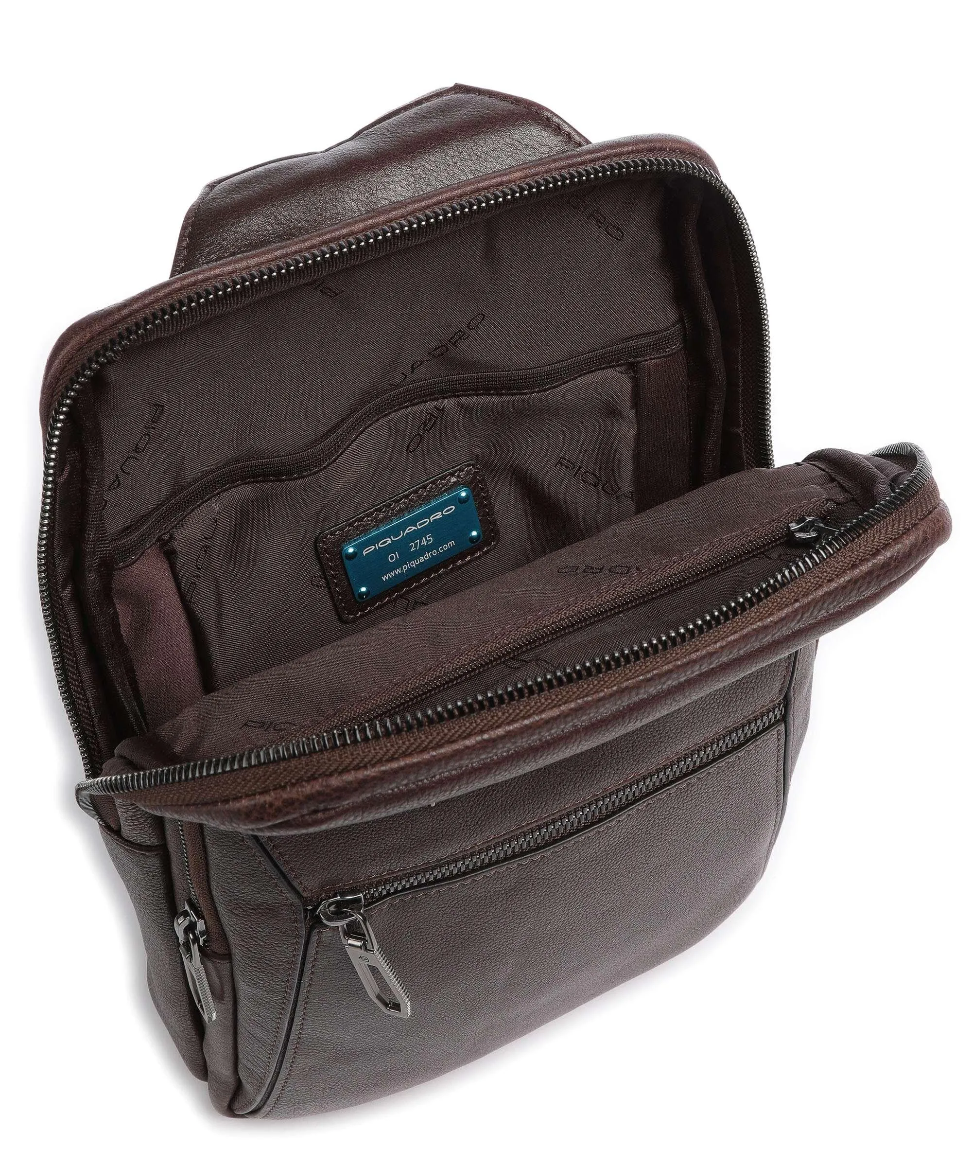 Piquadro Bios Borsa sling pelle di vacchetta grana marrone scuro  