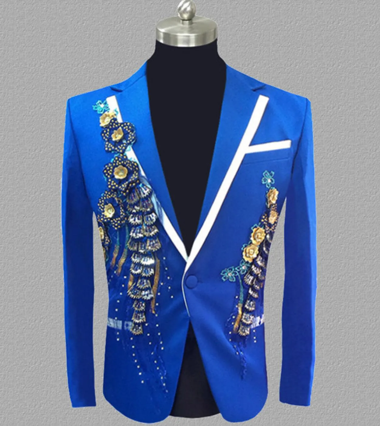 Plyesxale Blazer con paillettes blu bianco rosso blu da uomo Blazer da ballo floreale slim fit Giacca da palcoscenico per feste