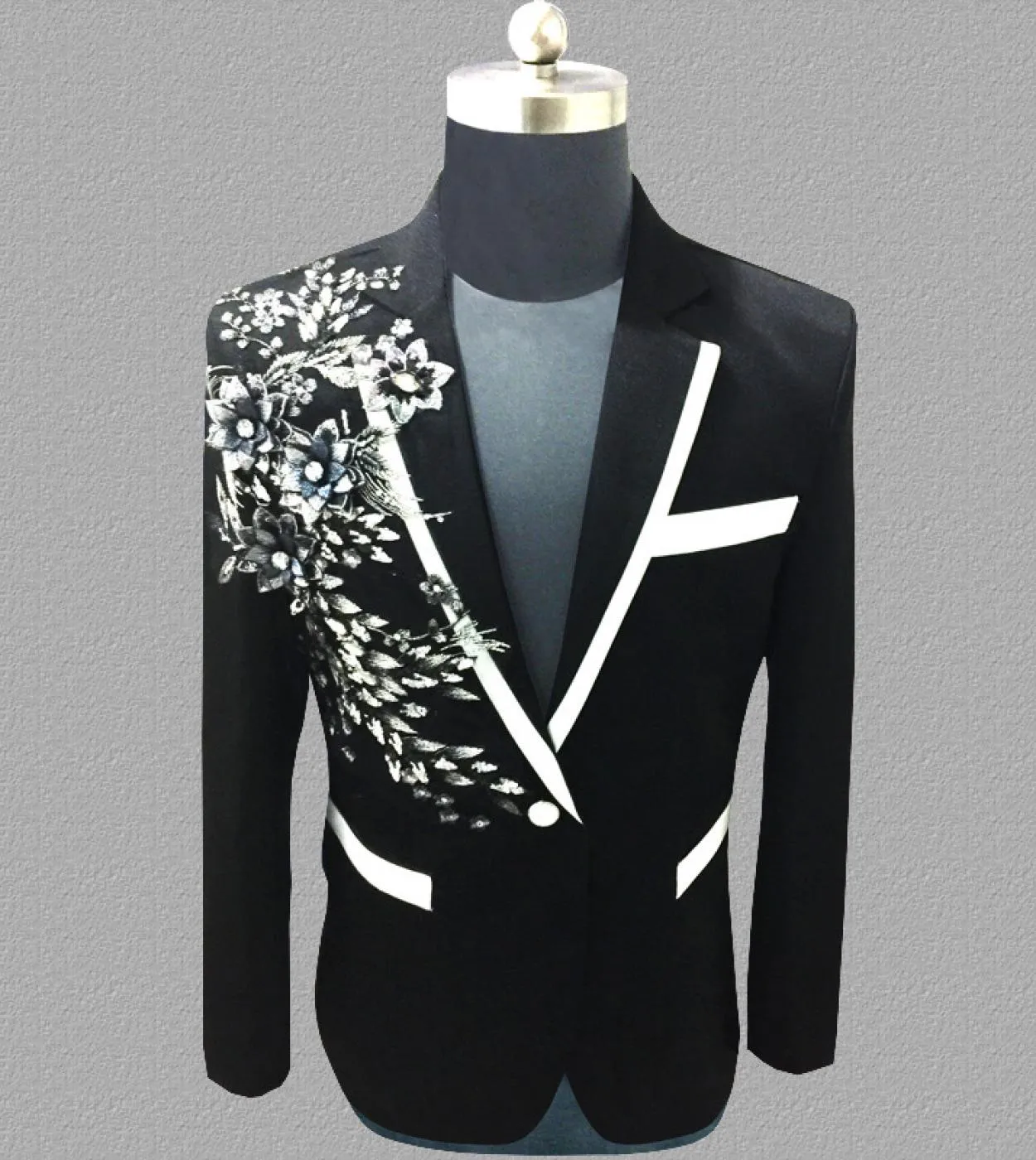 Plyesxale Blazer con paillettes blu bianco rosso blu da uomo Blazer da ballo floreale slim fit Giacca da palcoscenico per feste
