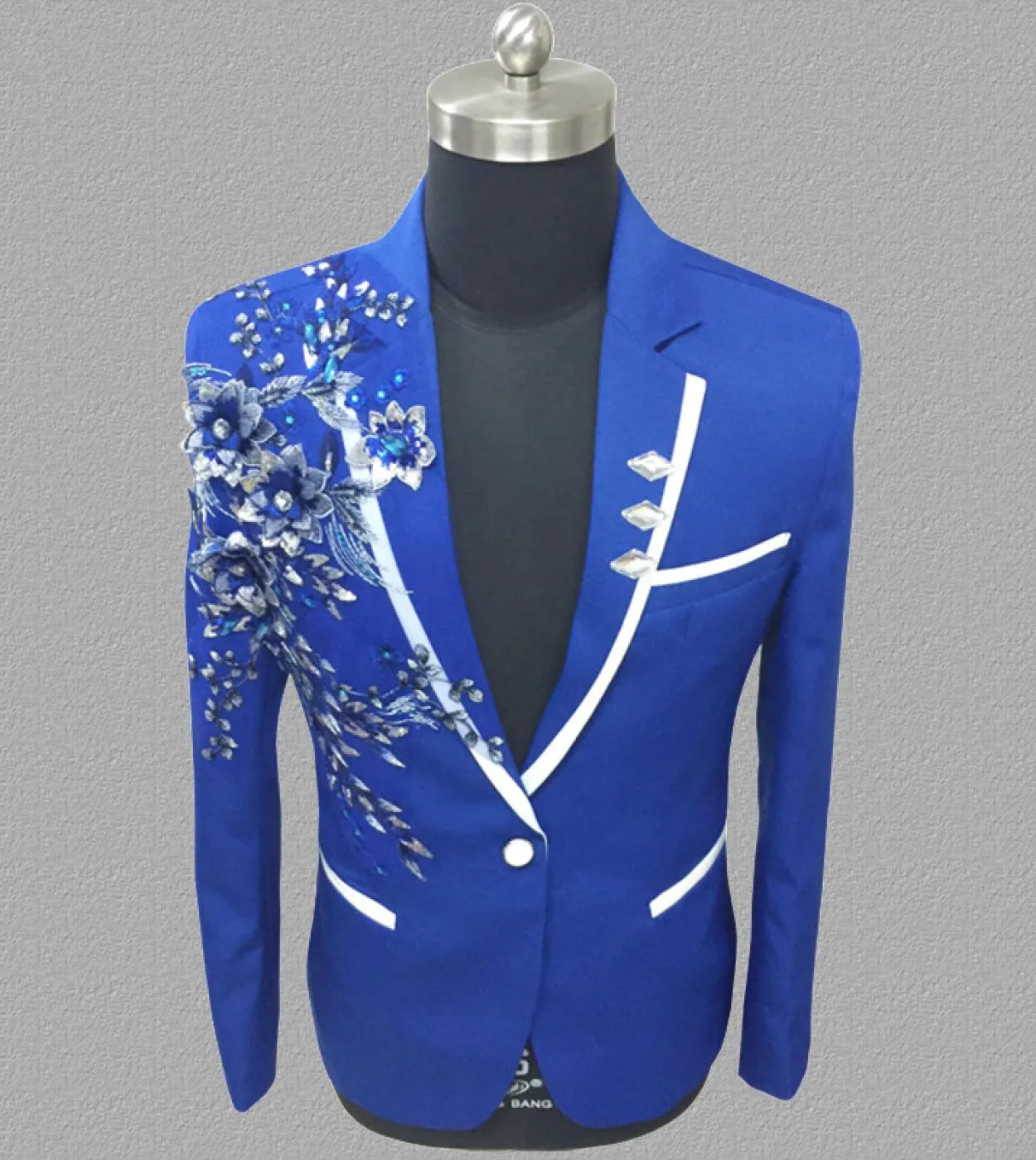 Plyesxale Blazer con paillettes blu bianco rosso blu da uomo Blazer da ballo floreale slim fit Giacca da palcoscenico per feste