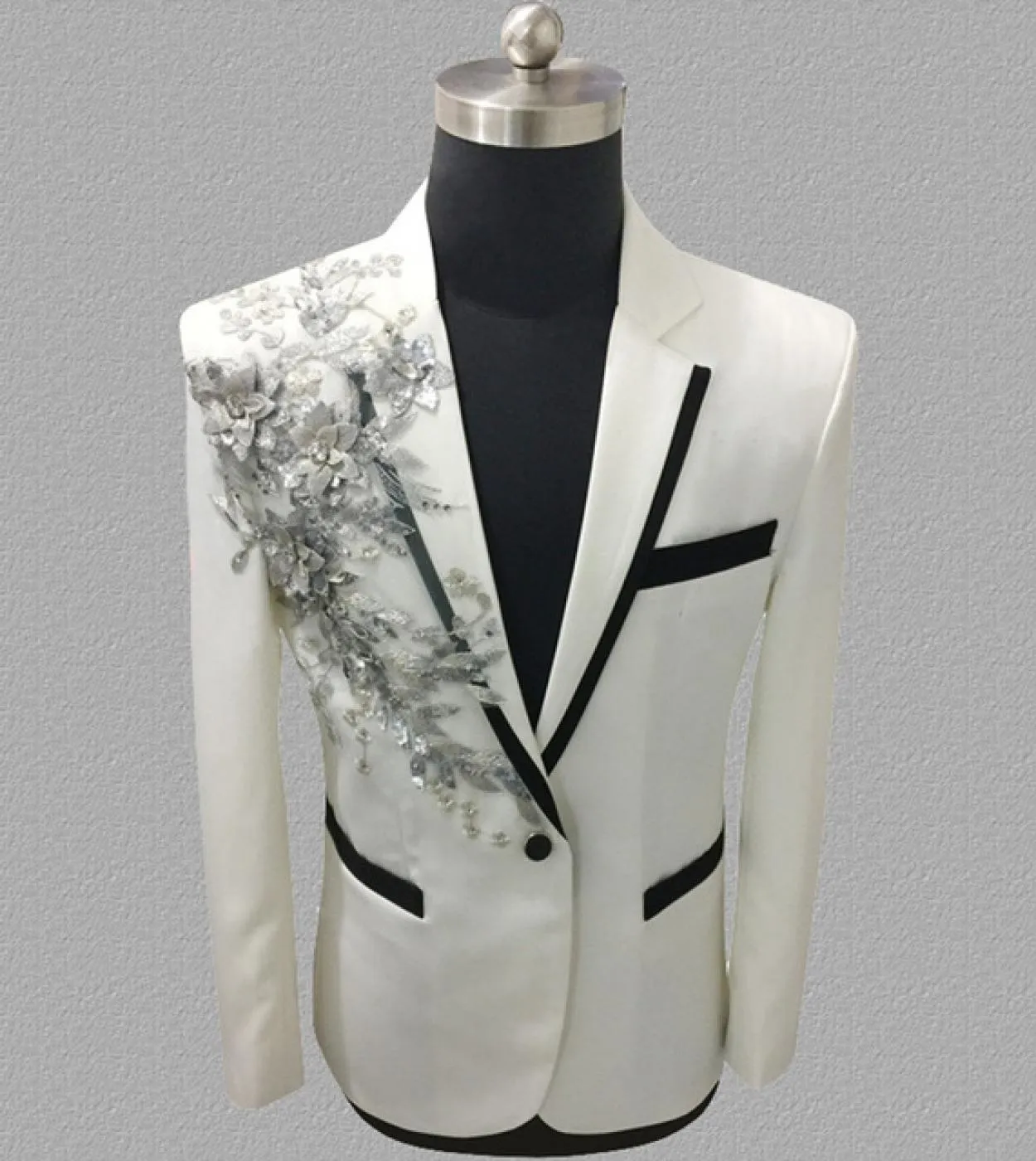 Plyesxale Blazer con paillettes blu bianco rosso blu da uomo Blazer da ballo floreale slim fit Giacca da palcoscenico per feste