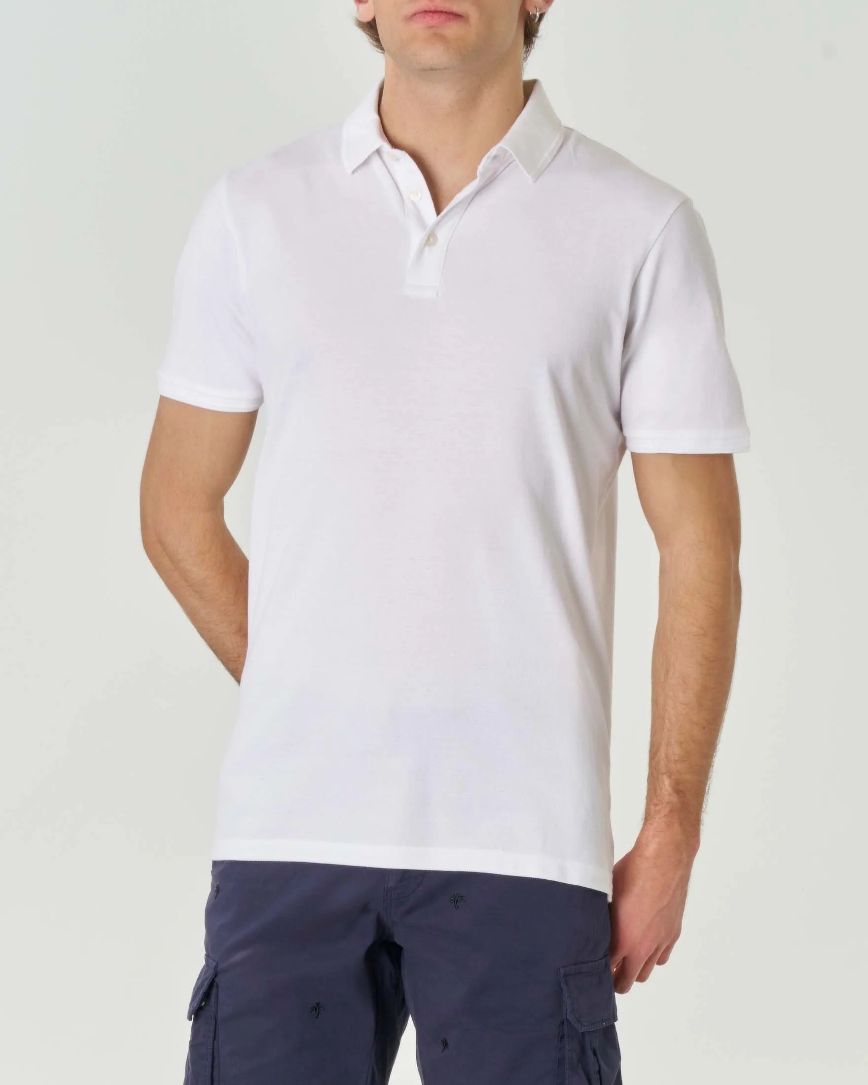 Polo bianca mezza manica in piquè di puro cotone regular-fit