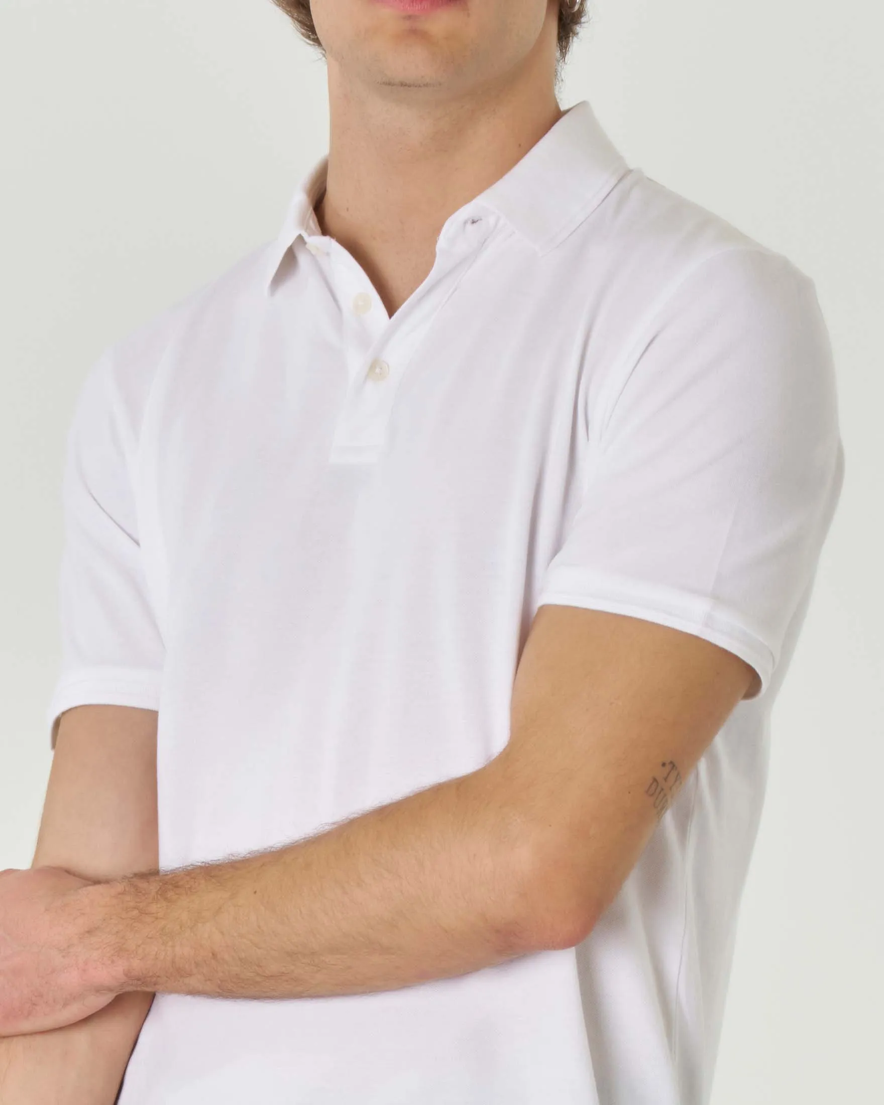 Polo bianca mezza manica in piquè di puro cotone regular-fit