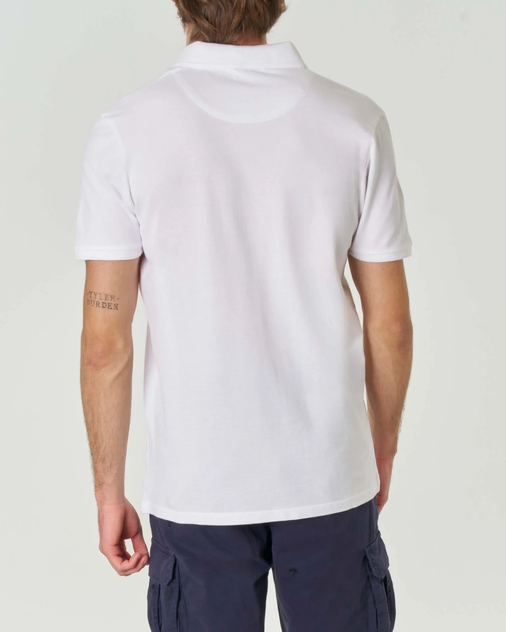 Polo bianca mezza manica in piquè di puro cotone regular-fit