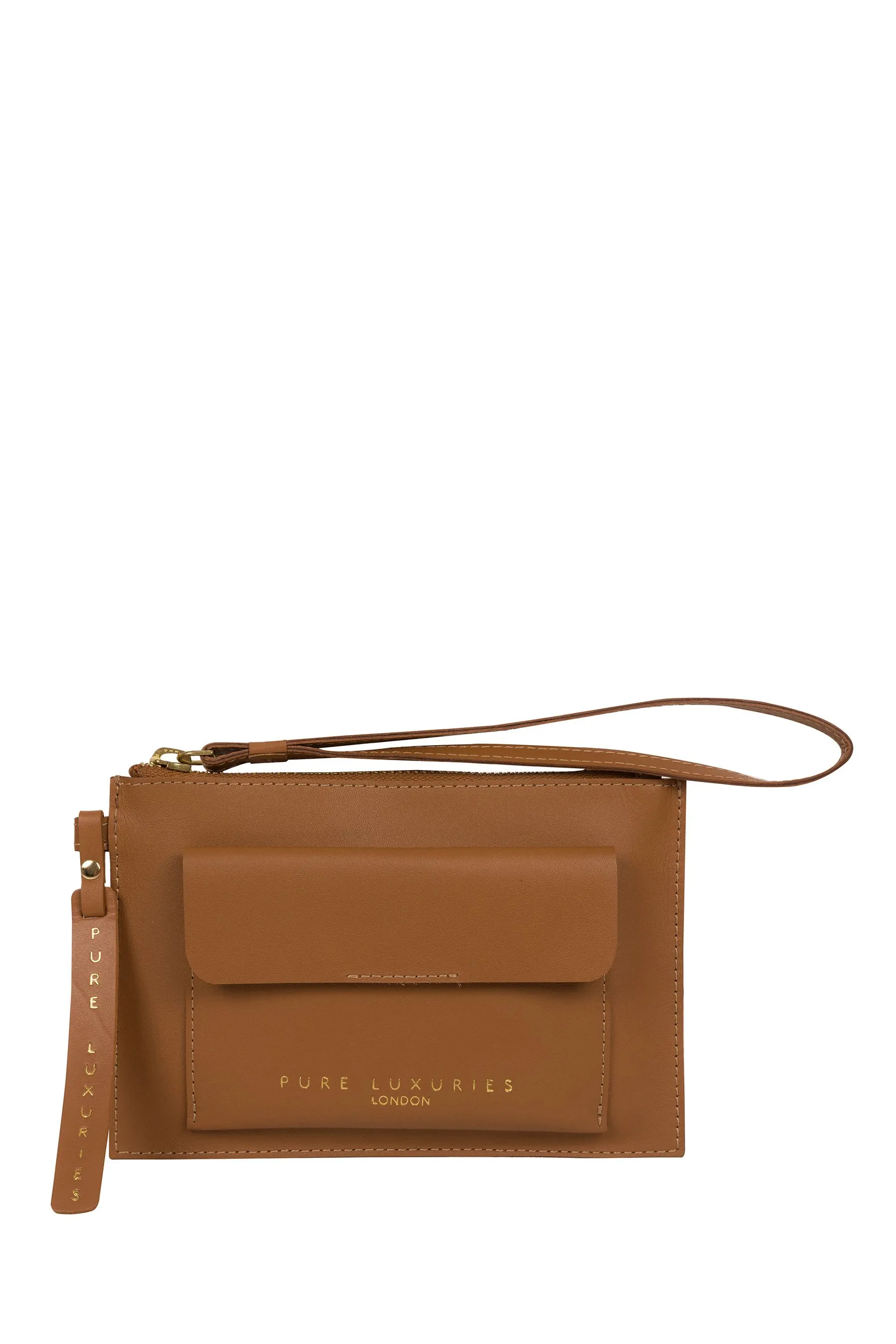 Pure Luxuries London - Arreton Vegetable - Pochette in pelle marrone chiaro