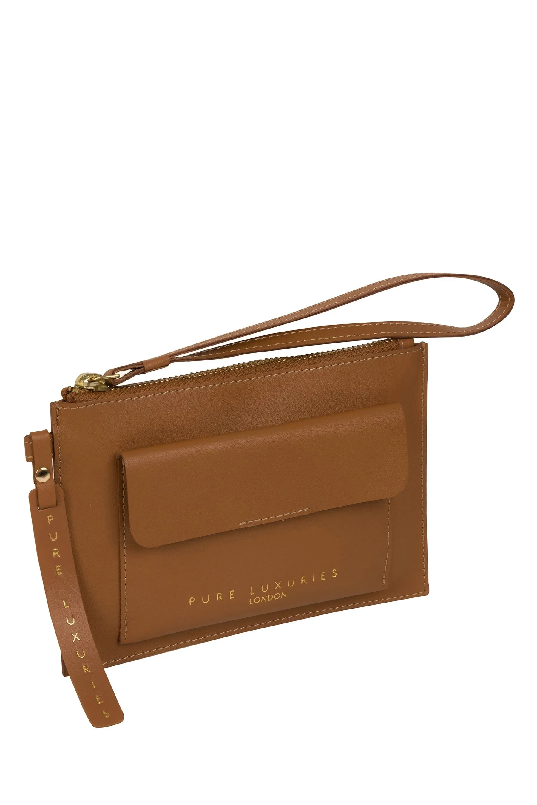 Pure Luxuries London - Arreton Vegetable - Pochette in pelle marrone chiaro