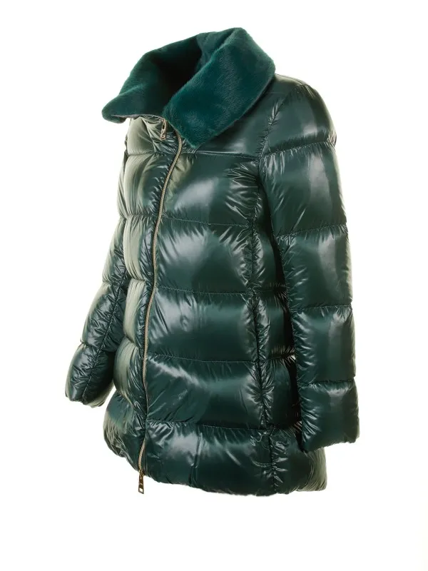 Quilted down jacket with faux fur collar