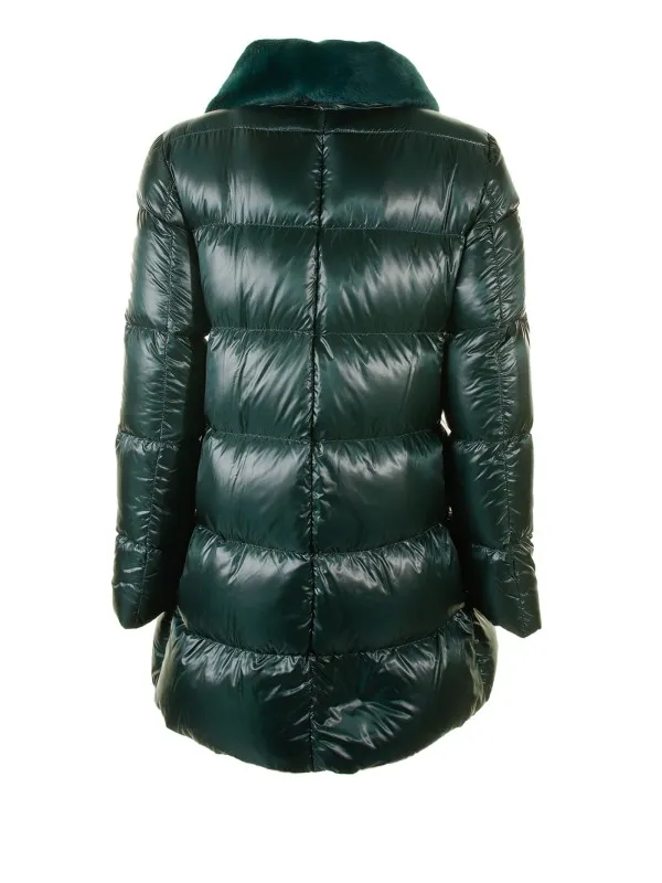 Quilted down jacket with faux fur collar