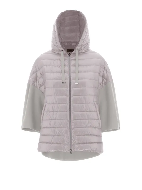 Quilted down jacket with hood and 3/4 sleeves