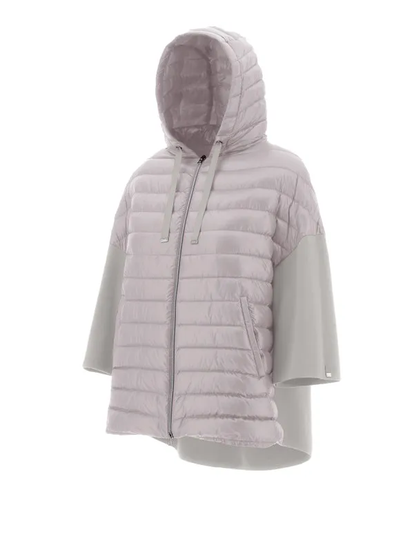 Quilted down jacket with hood and 3/4 sleeves