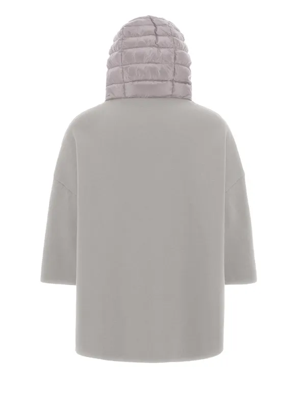 Quilted down jacket with hood and 3/4 sleeves