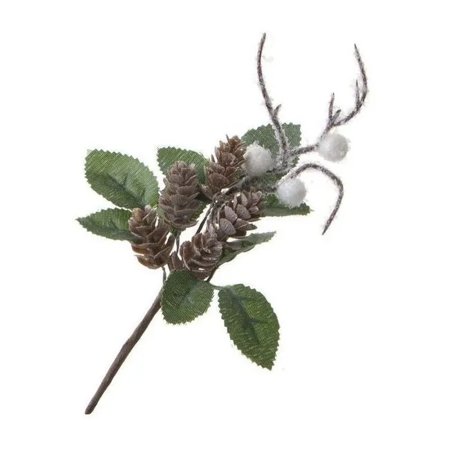 Ramo decorativo con foglie e pigne 18 cm