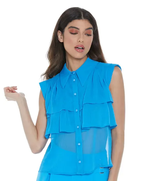 Relish Camicia da donna senza maniche con balza Icta RDP2303009036 1764 malibu blue