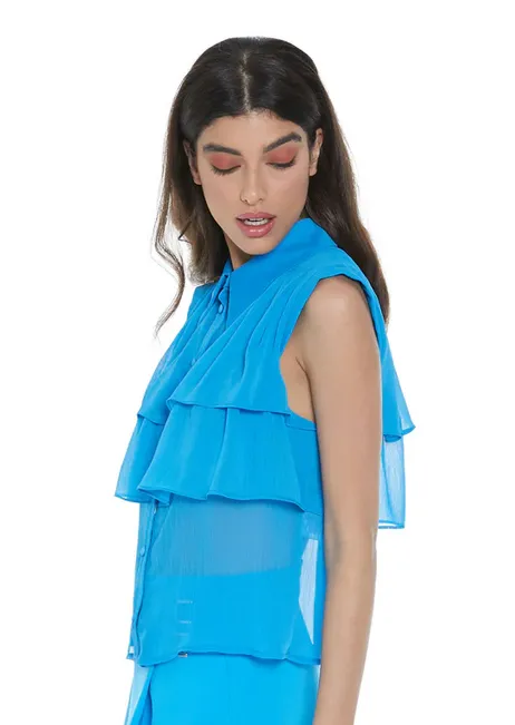 Relish Camicia da donna senza maniche con balza Icta RDP2303009036 1764 malibu blue