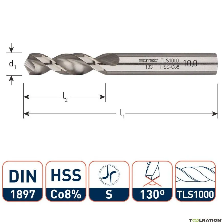 Rotec 133.1250 Punta per lamiera HSS-E, DIN1897, tipo TLS1000, Ø12,5