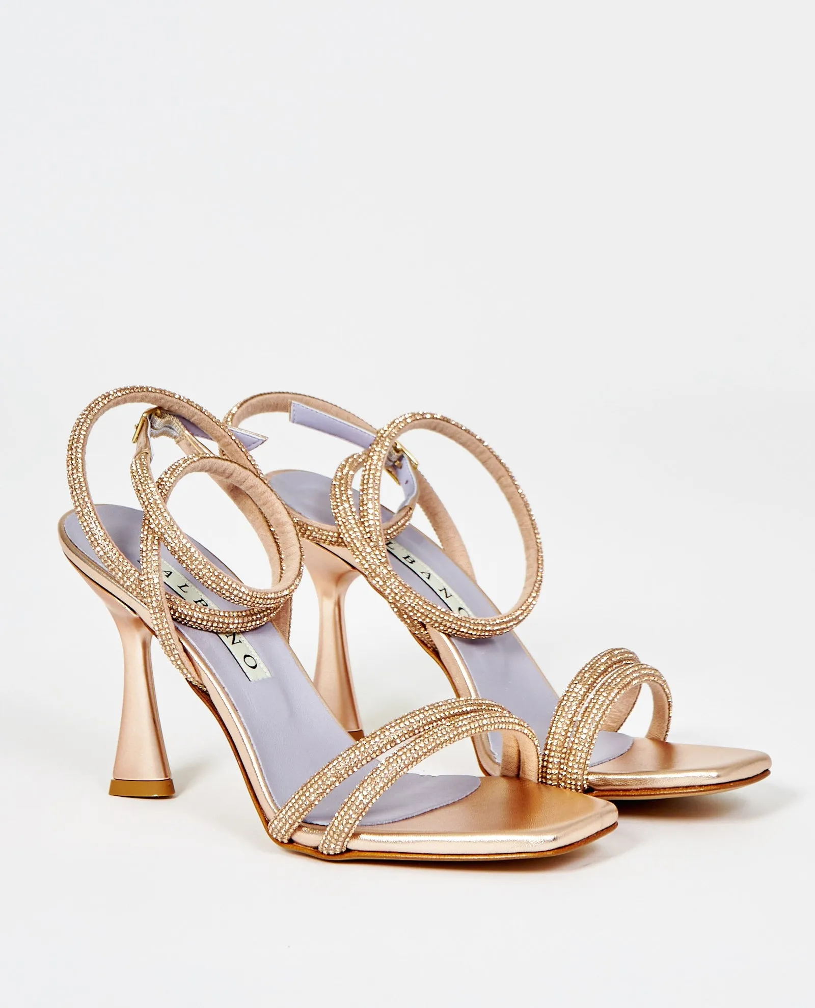 SANDALI FASCE CAVIGLIA STRASS RAME