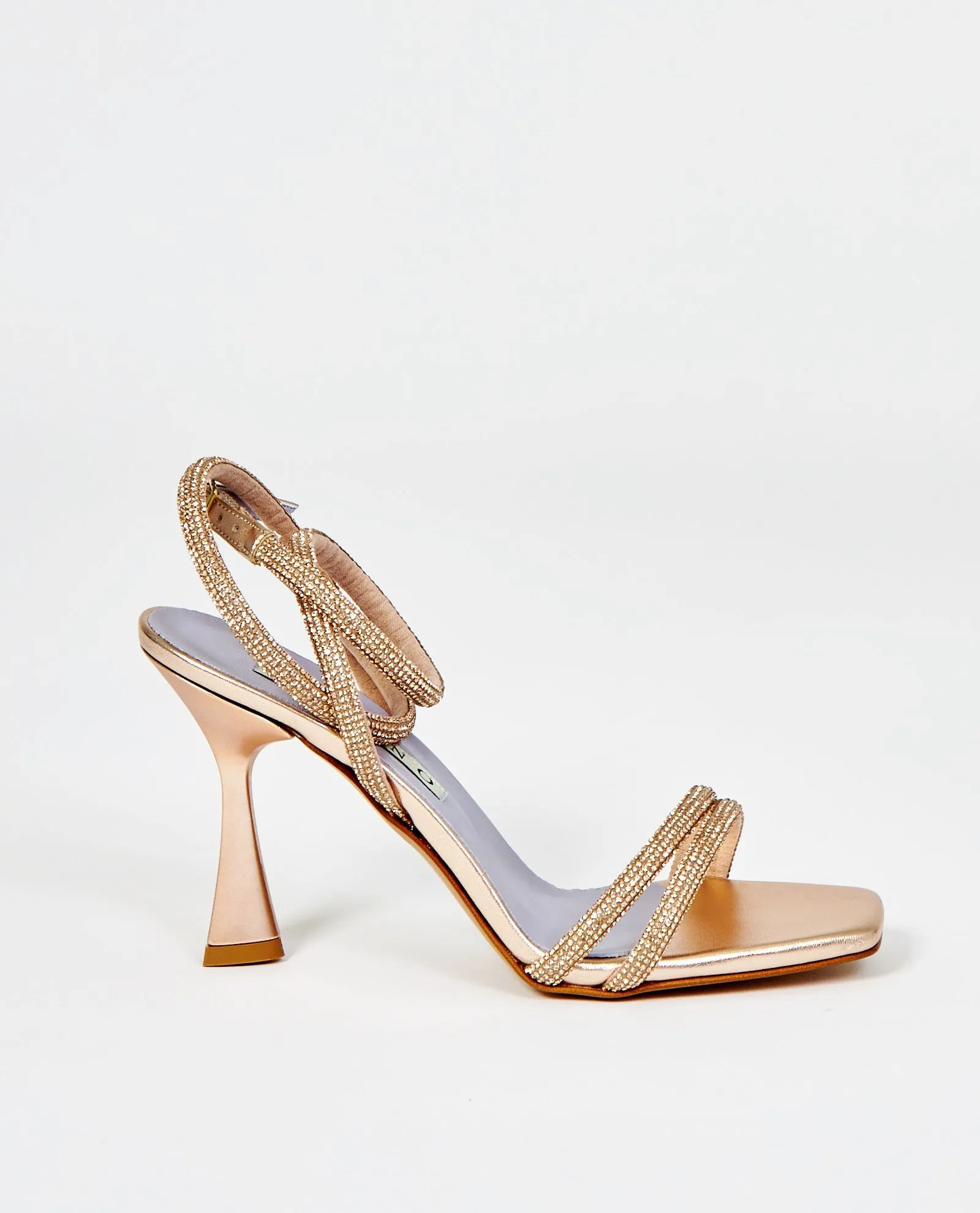 SANDALI FASCE CAVIGLIA STRASS RAME