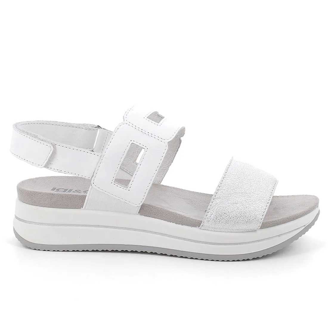 Sandalo da donna Igi&Co in pelle argento-bianco con zeppa