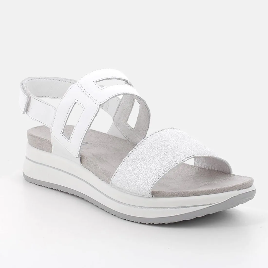 Sandalo da donna Igi&Co in pelle argento-bianco con zeppa