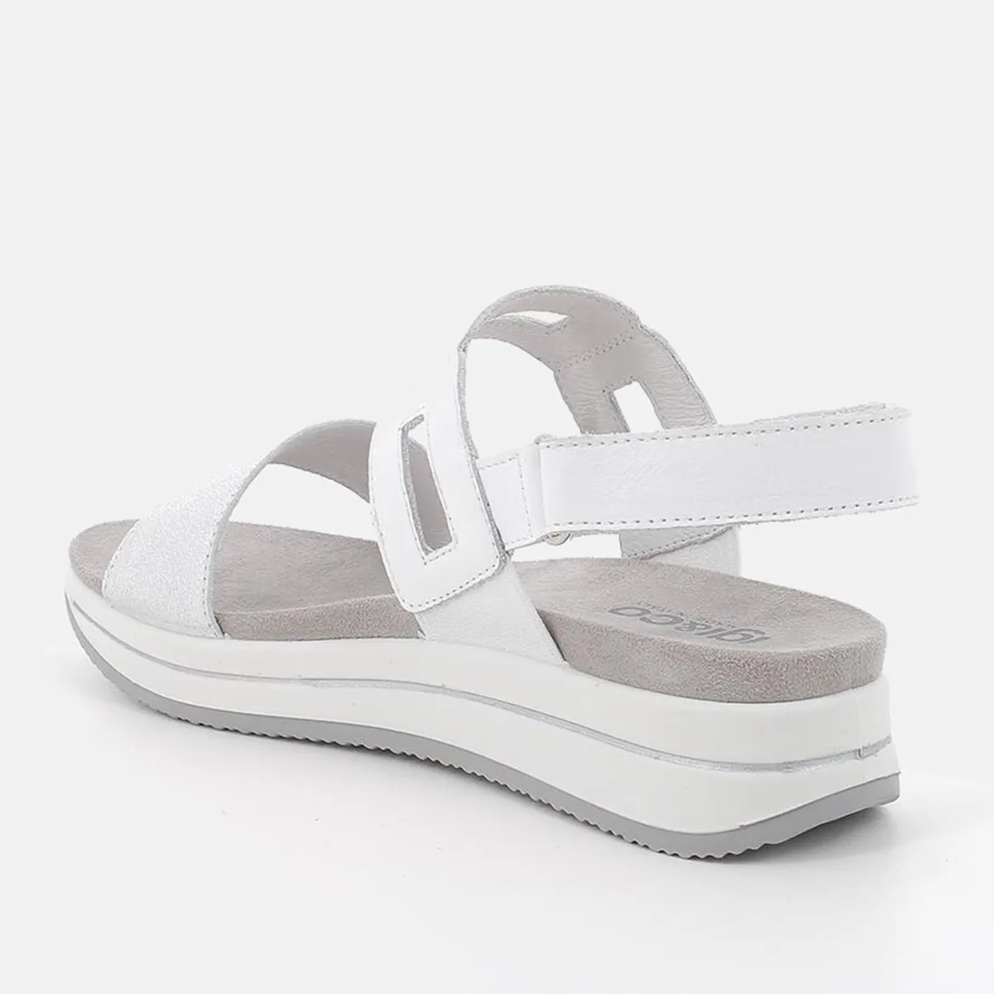 Sandalo da donna Igi&Co in pelle argento-bianco con zeppa