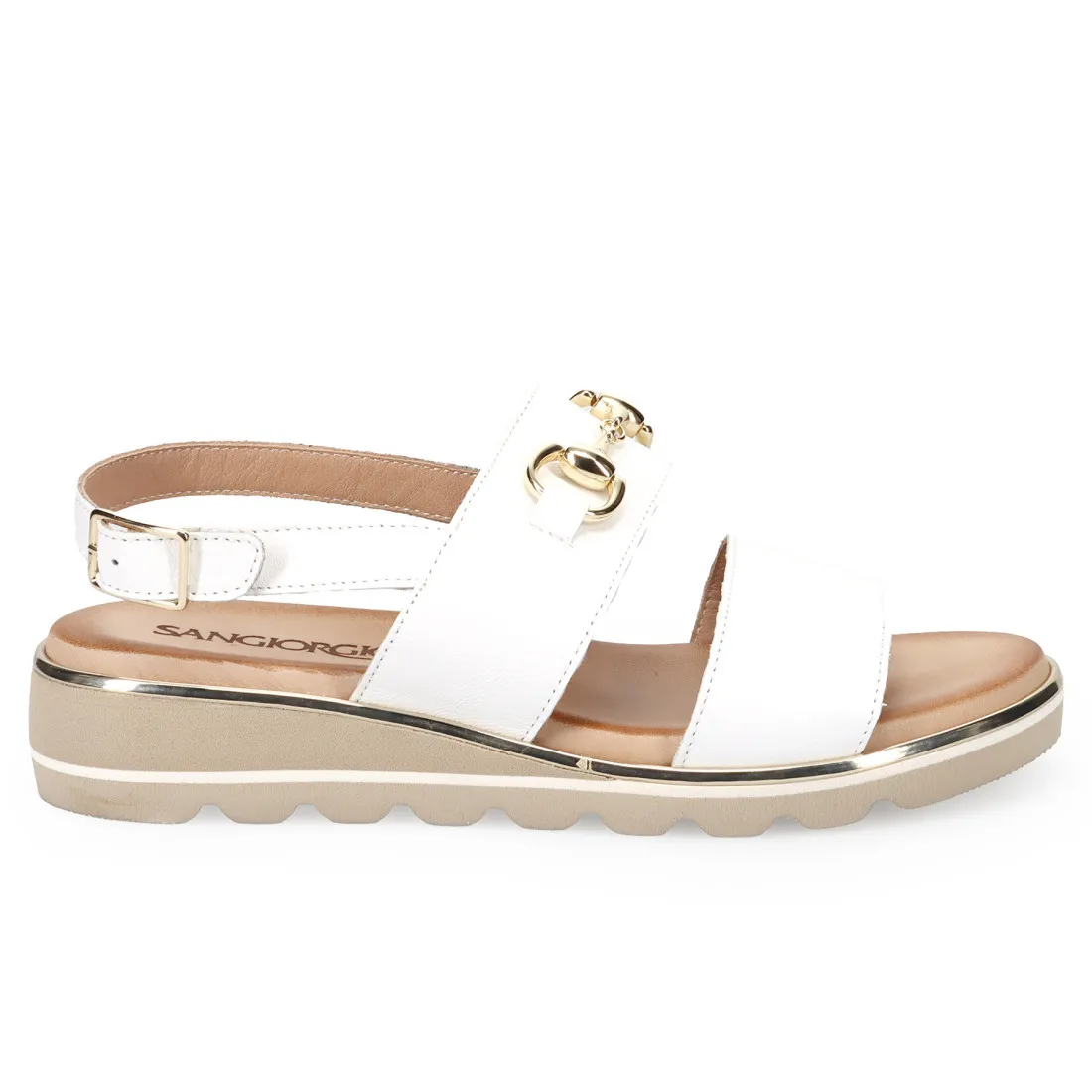 Sandalo da donna Sangiorgio in pelle bianca con zeppa comoda