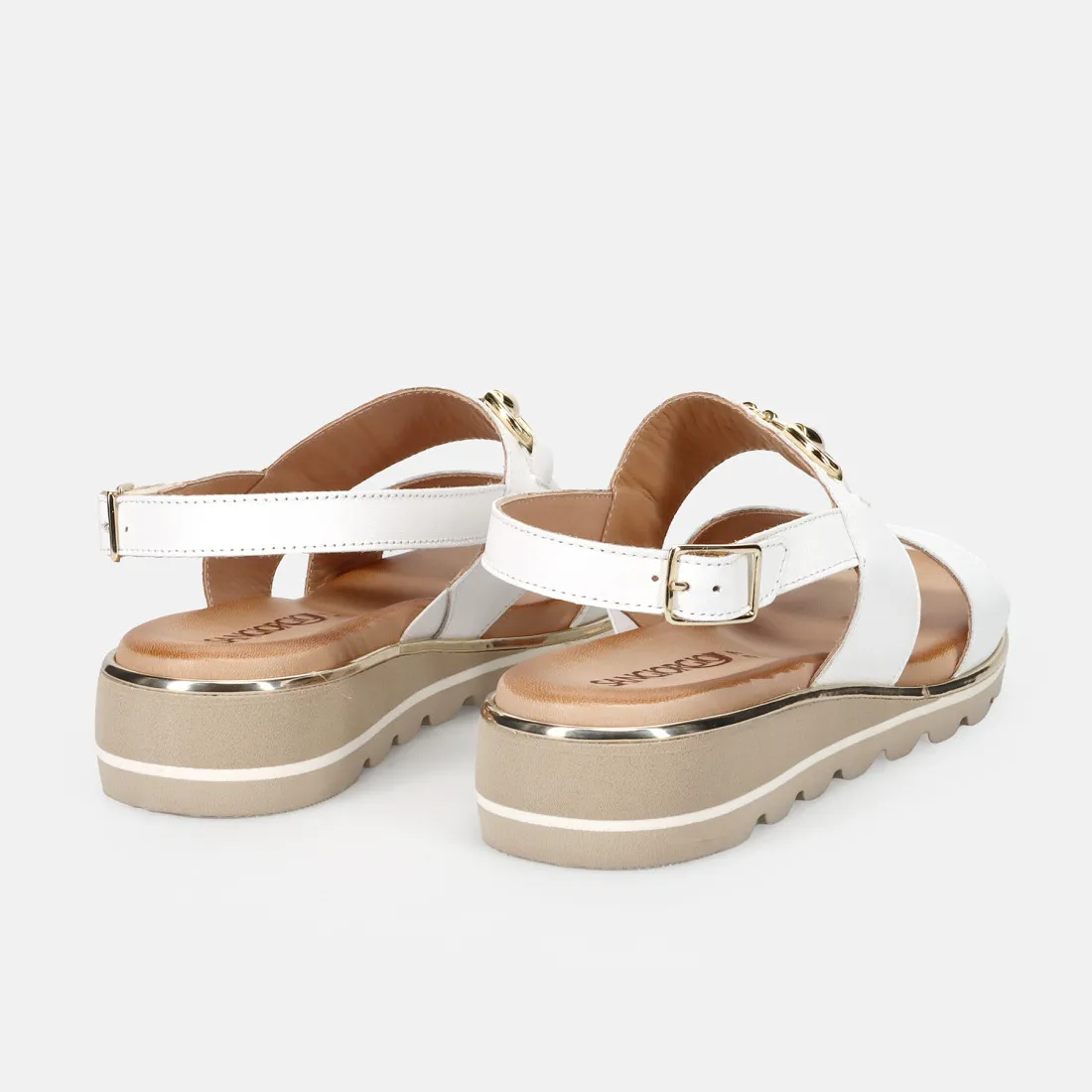 Sandalo da donna Sangiorgio in pelle bianca con zeppa comoda