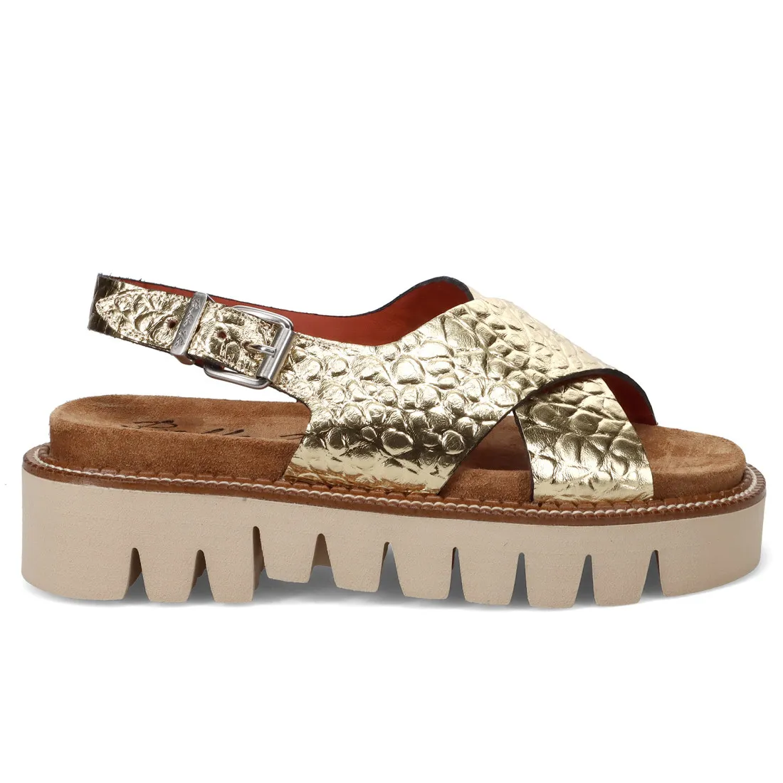 Sandalo platform Belle Vie in pelle bronzo oro con morbido plantare