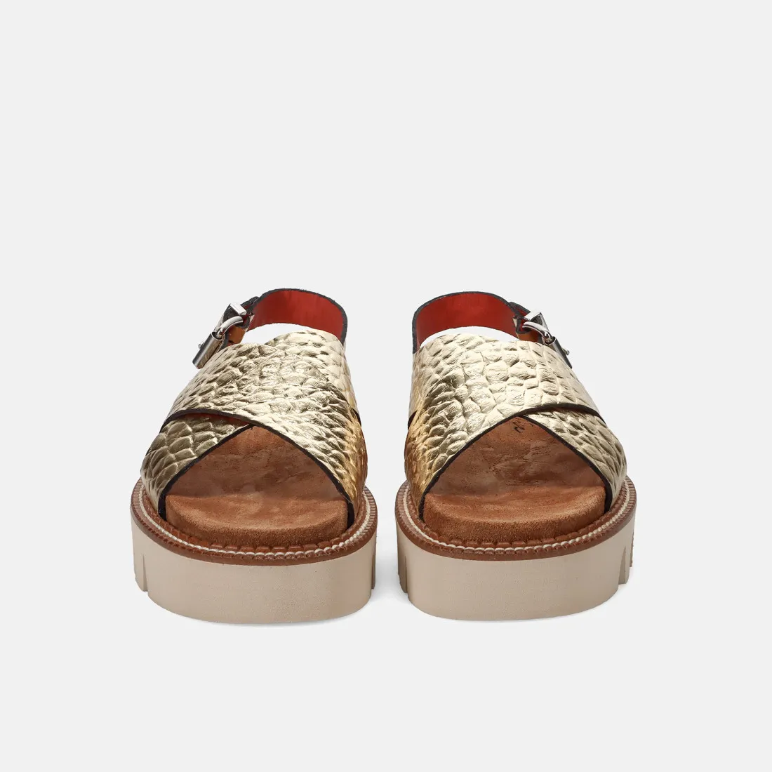 Sandalo platform Belle Vie in pelle bronzo oro con morbido plantare