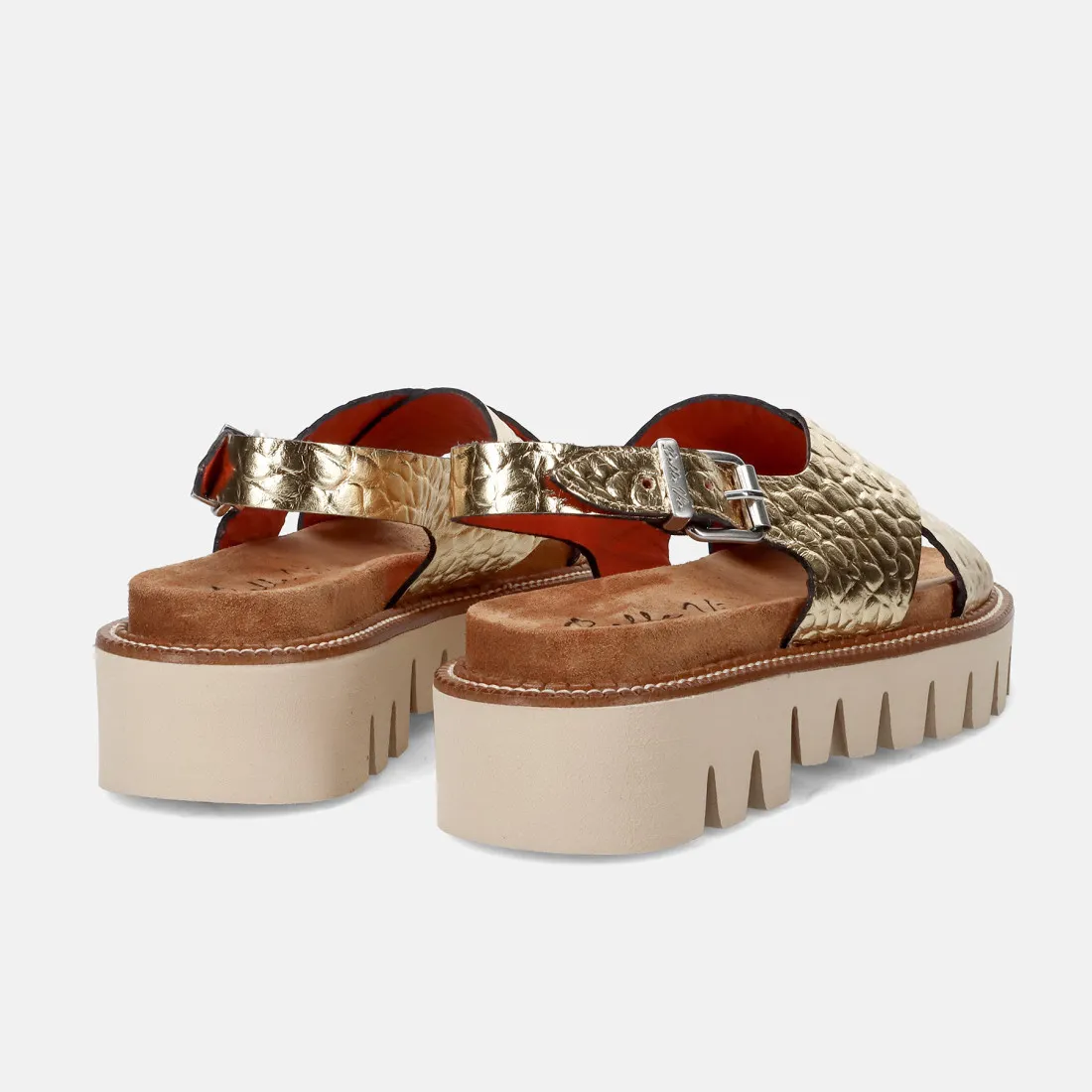 Sandalo platform Belle Vie in pelle bronzo oro con morbido plantare