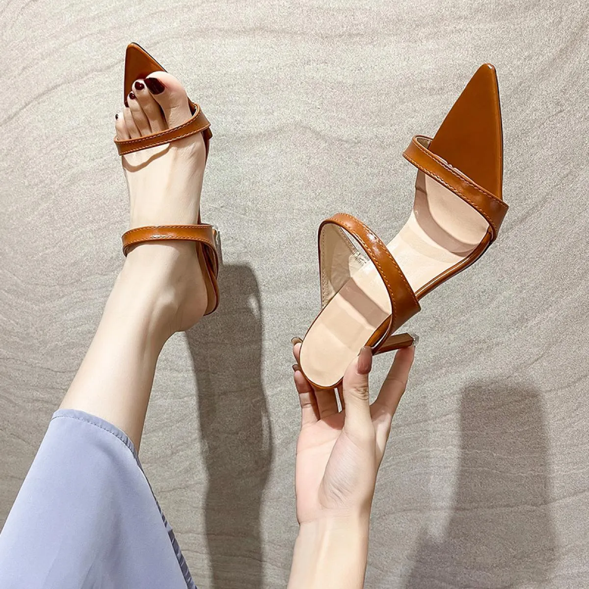 Sandalo scorrevole da donna con tacco a spillo sottile e tacco alto, da sera, da sera, scarpa da sera, moda, conciso, sandalo es