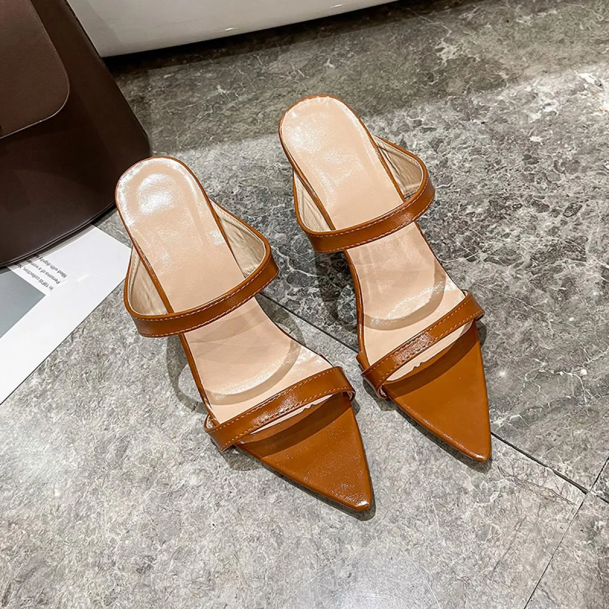 Sandalo scorrevole da donna con tacco a spillo sottile e tacco alto, da sera, da sera, scarpa da sera, moda, conciso, sandalo es