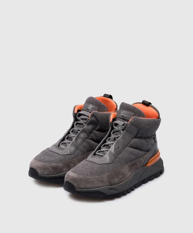 Santoni Sneakers alte abbinate grigie con logo MBIR21744SKNBEED