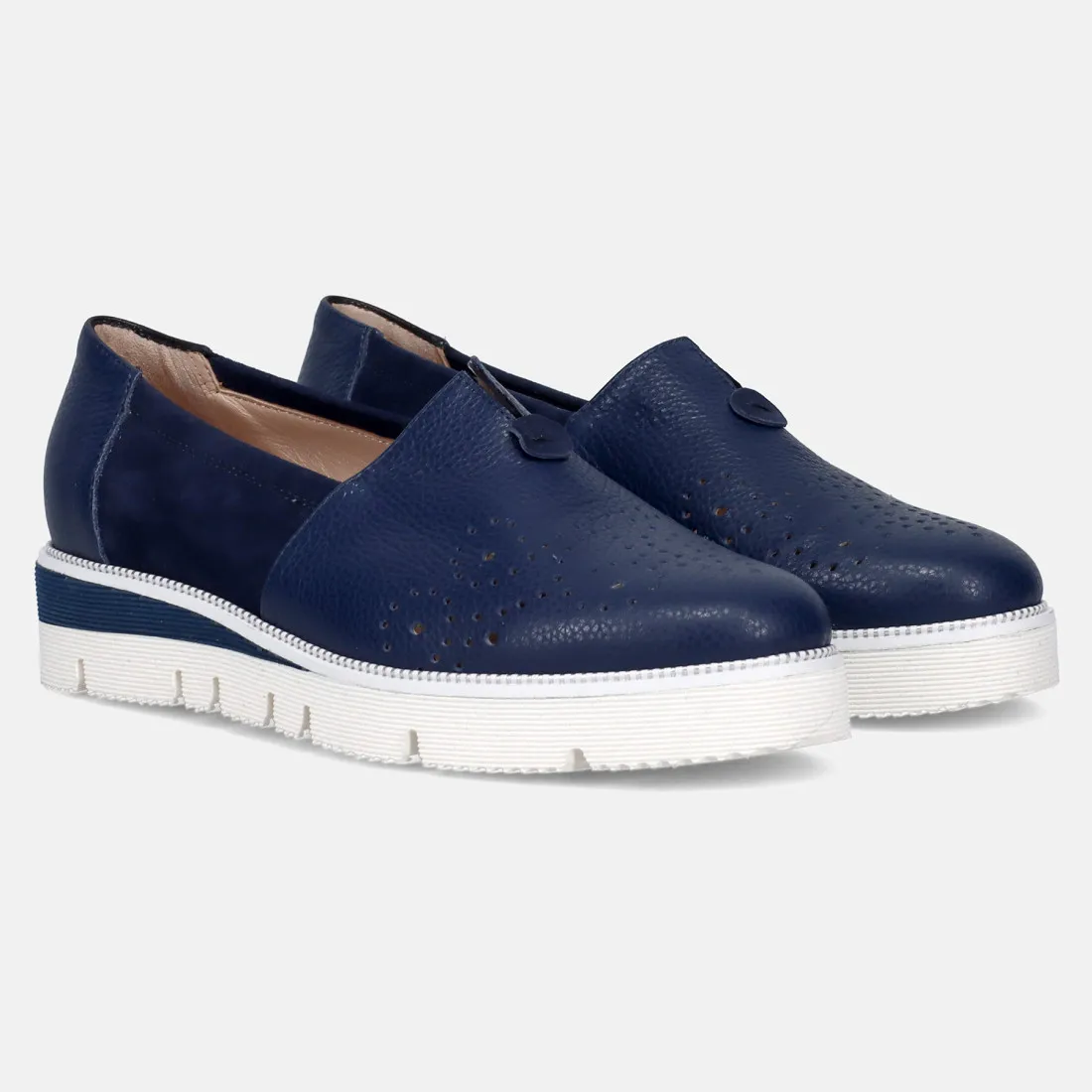 Scarpa comoda da donna Sangiorgio blu in pelle e suede