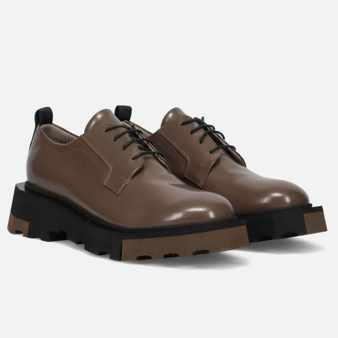 Scarpa derby da donna Fabi tortora in pelle con suola bicolore