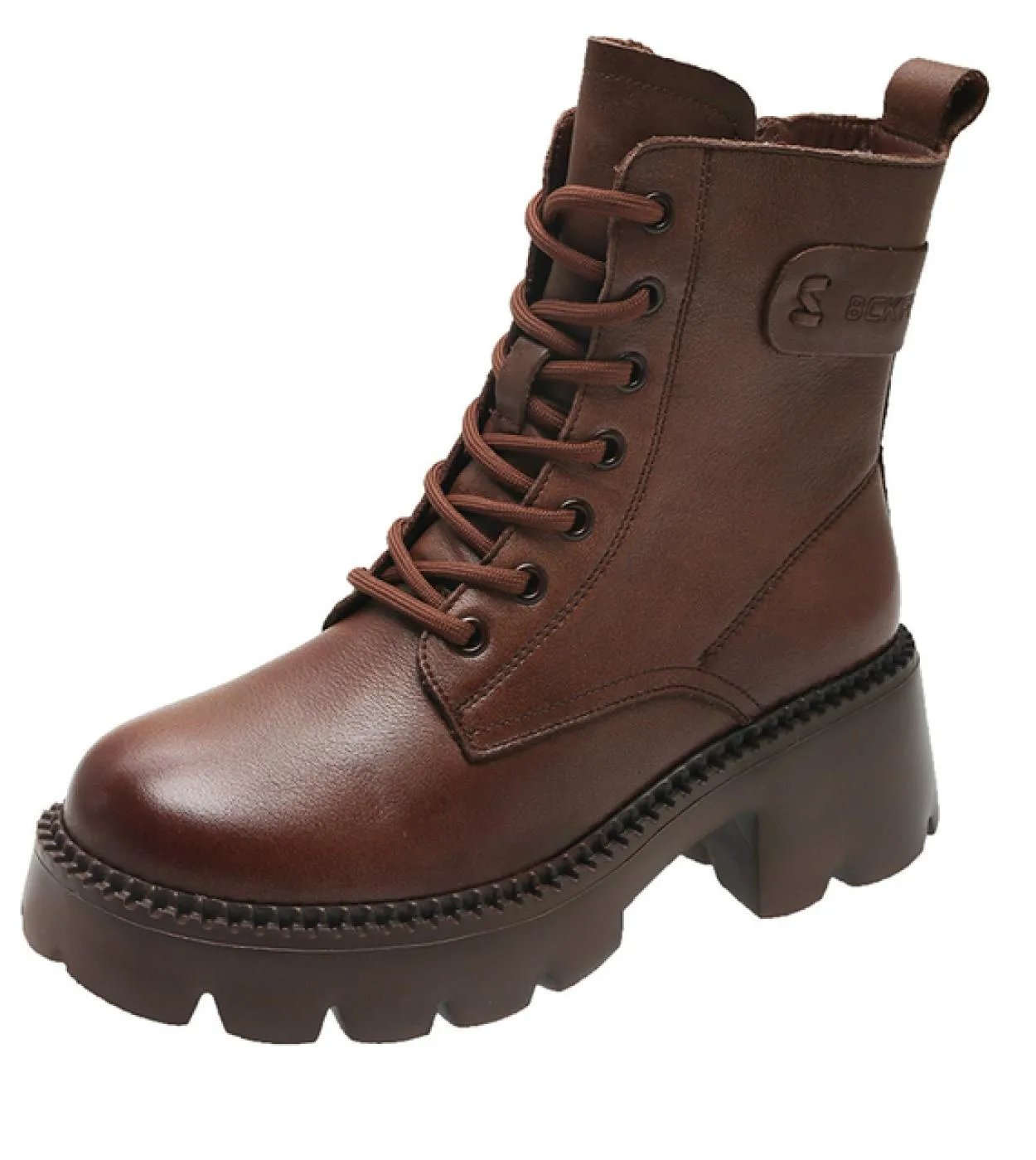 Scarpe in vera pelle Stivali da donna Zip Punta tonda piatta con stivali da piattaforma per cucire per il tempo libero fatti a m