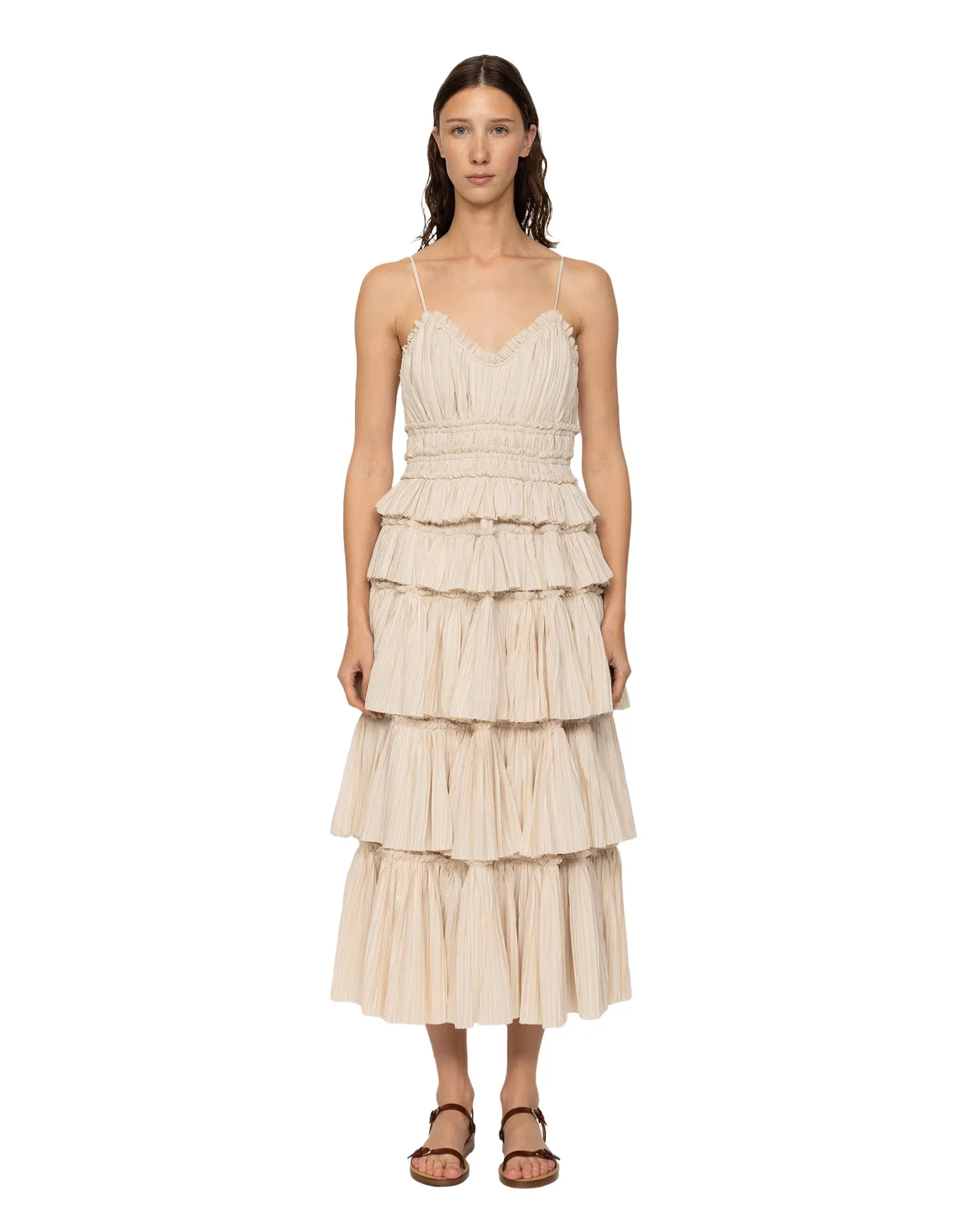 SEA NY Abito Lungo Arricciato Parcie Cream