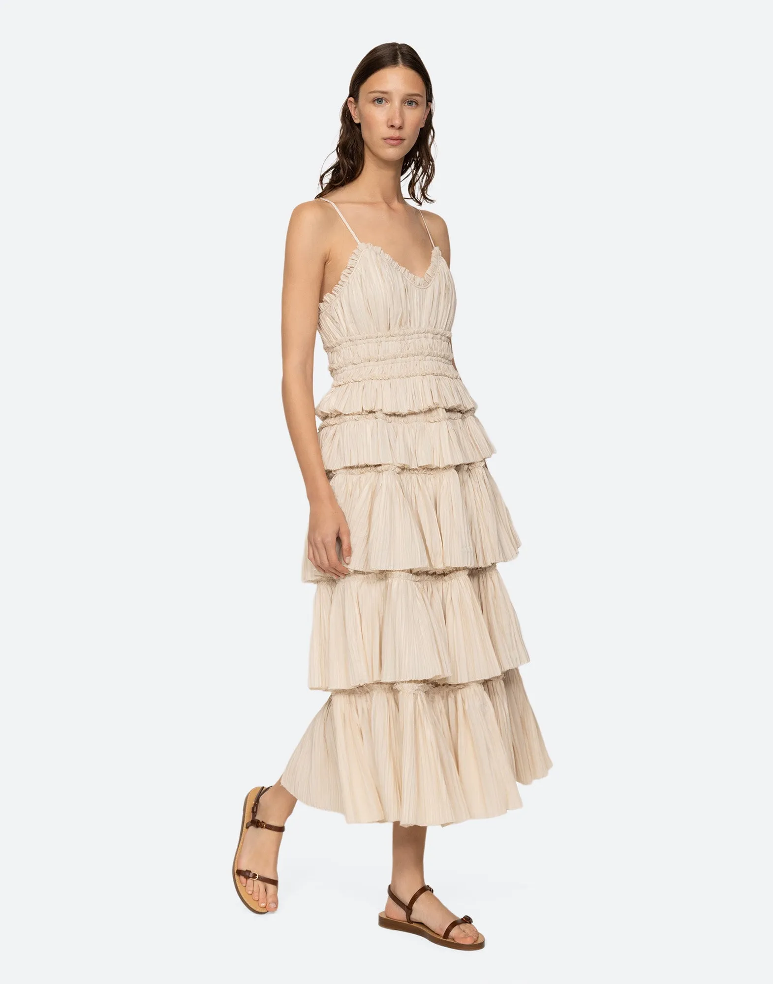 SEA NY Abito Lungo Arricciato Parcie Cream