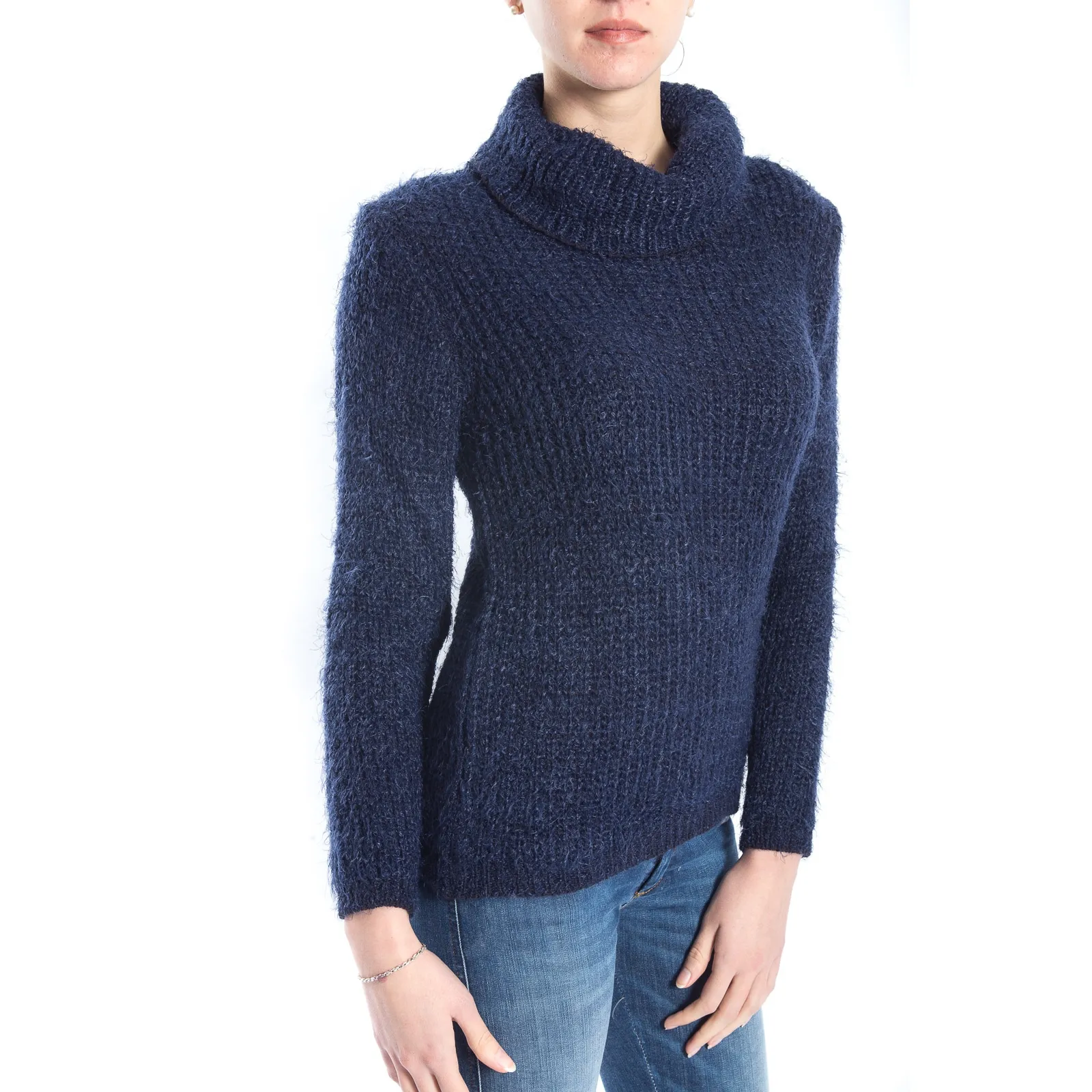 SLIDE OF LIFE Maglia calda elasticizzata con collo BLUE art. ELA06
