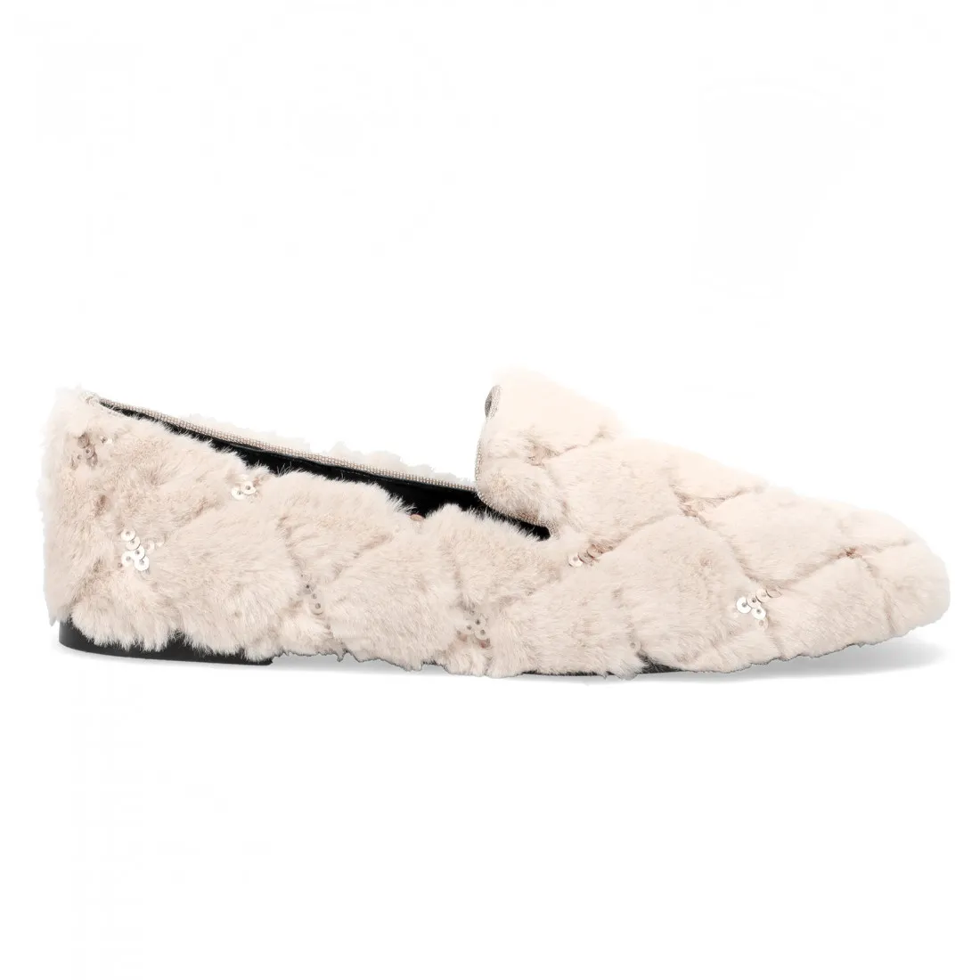 Slip on Ballerina in ecopelliccia avorio con paillettes