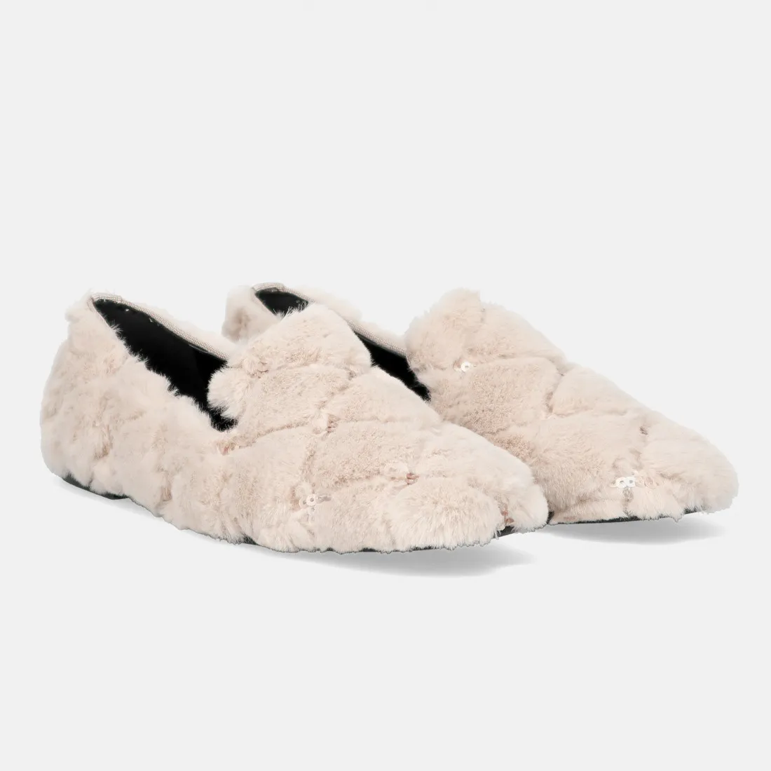 Slip on Ballerina in ecopelliccia avorio con paillettes