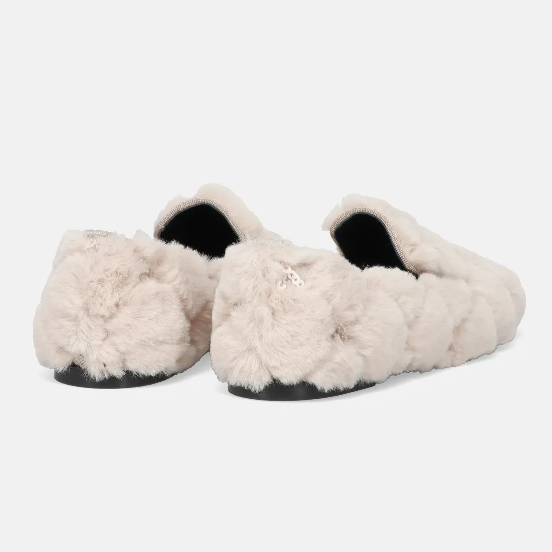 Slip on Ballerina in ecopelliccia avorio con paillettes